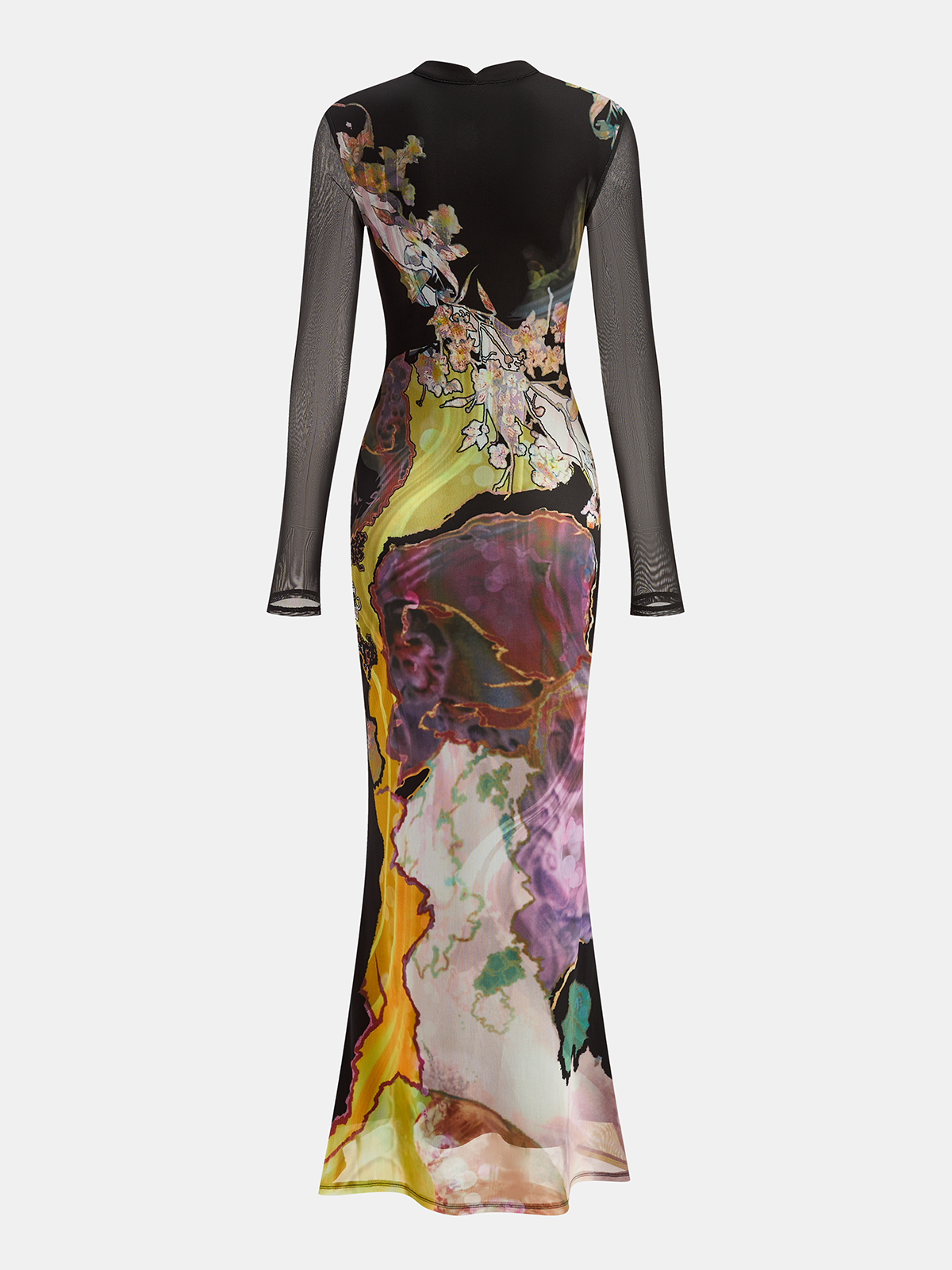 Robe longue en maille à manches longues et imprimé floral