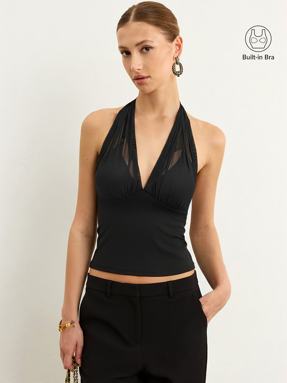 Bra-free Mesh Halter Neck Top