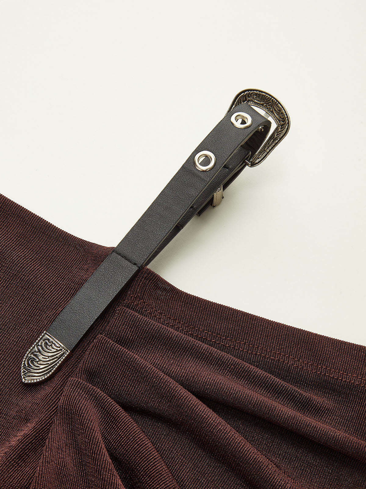 Faux Leather Strap Cowl Neck Top