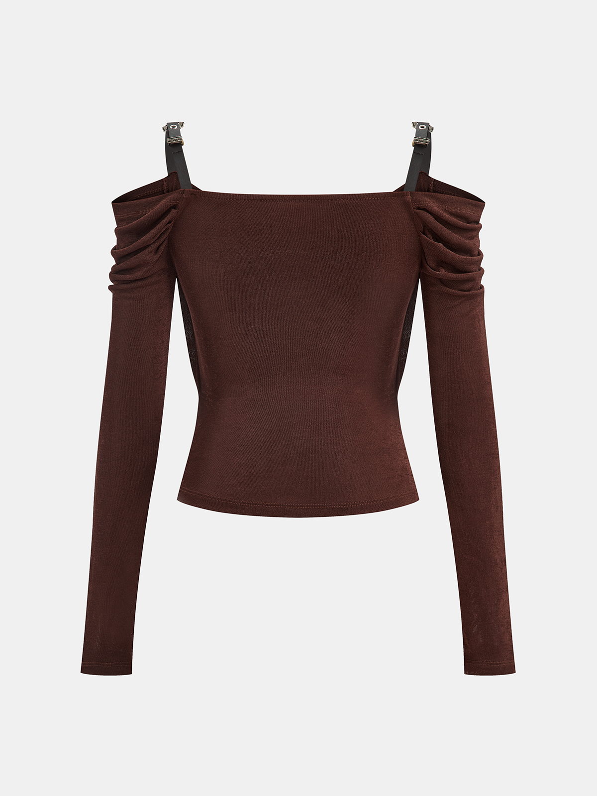 Faux Leather Strap Cowl Neck Top