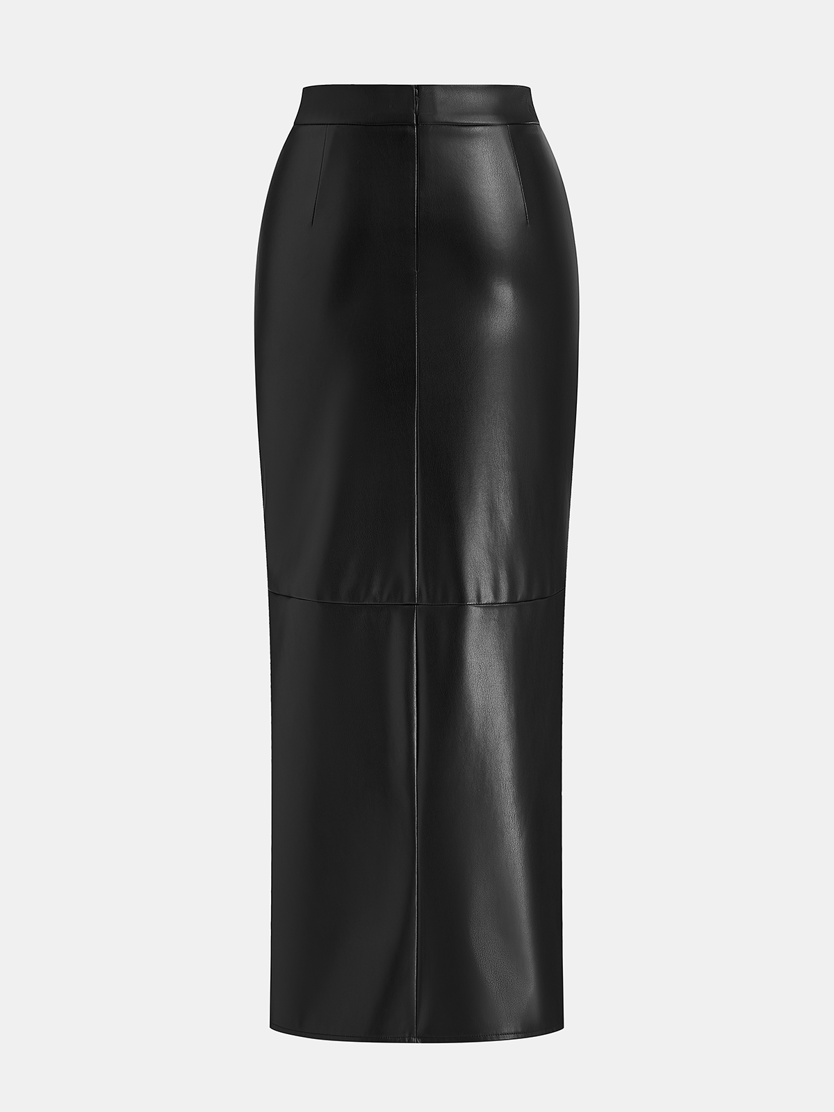 Slit Pleated Fitted PU Midi Skirt