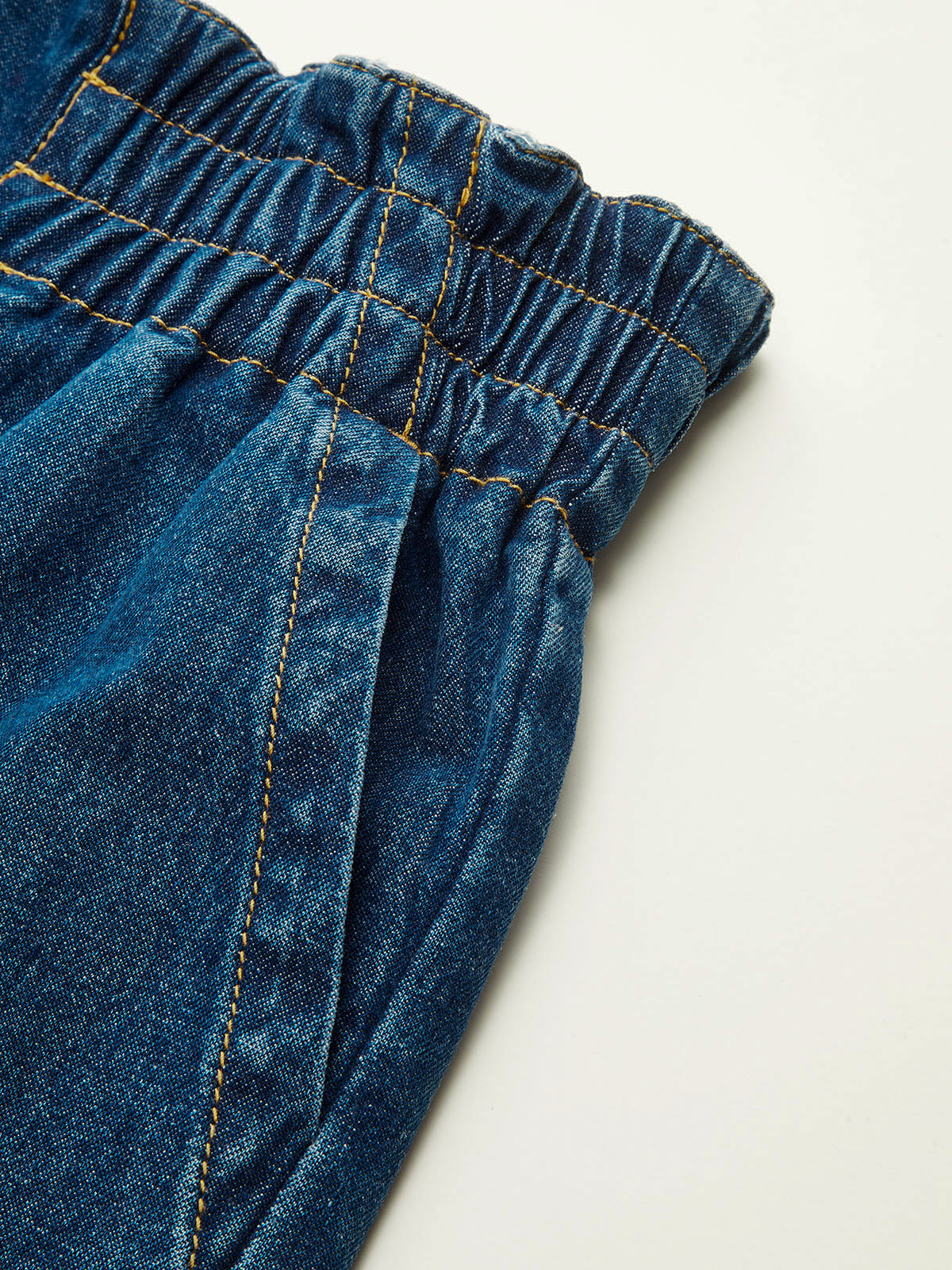 Elastic Waistband Denim Wide-Leg Pants