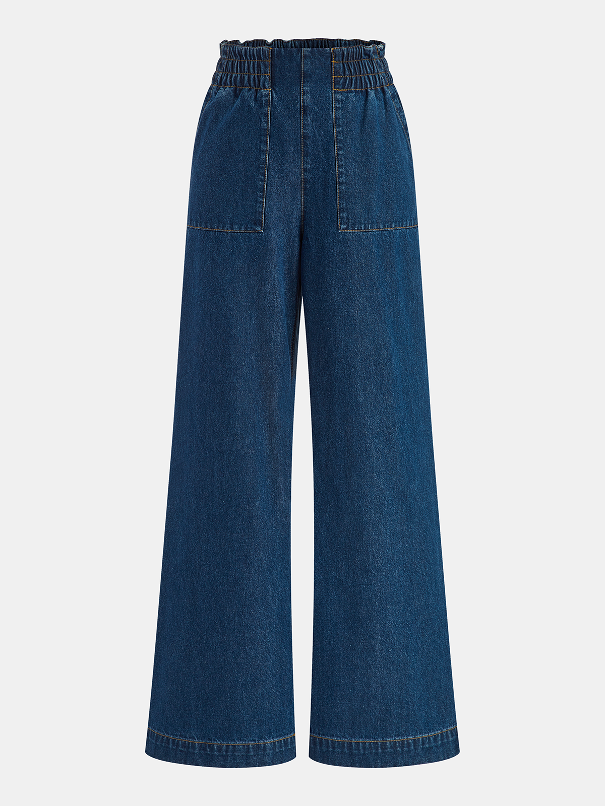Elastic Waistband Denim Wide-Leg Pants
