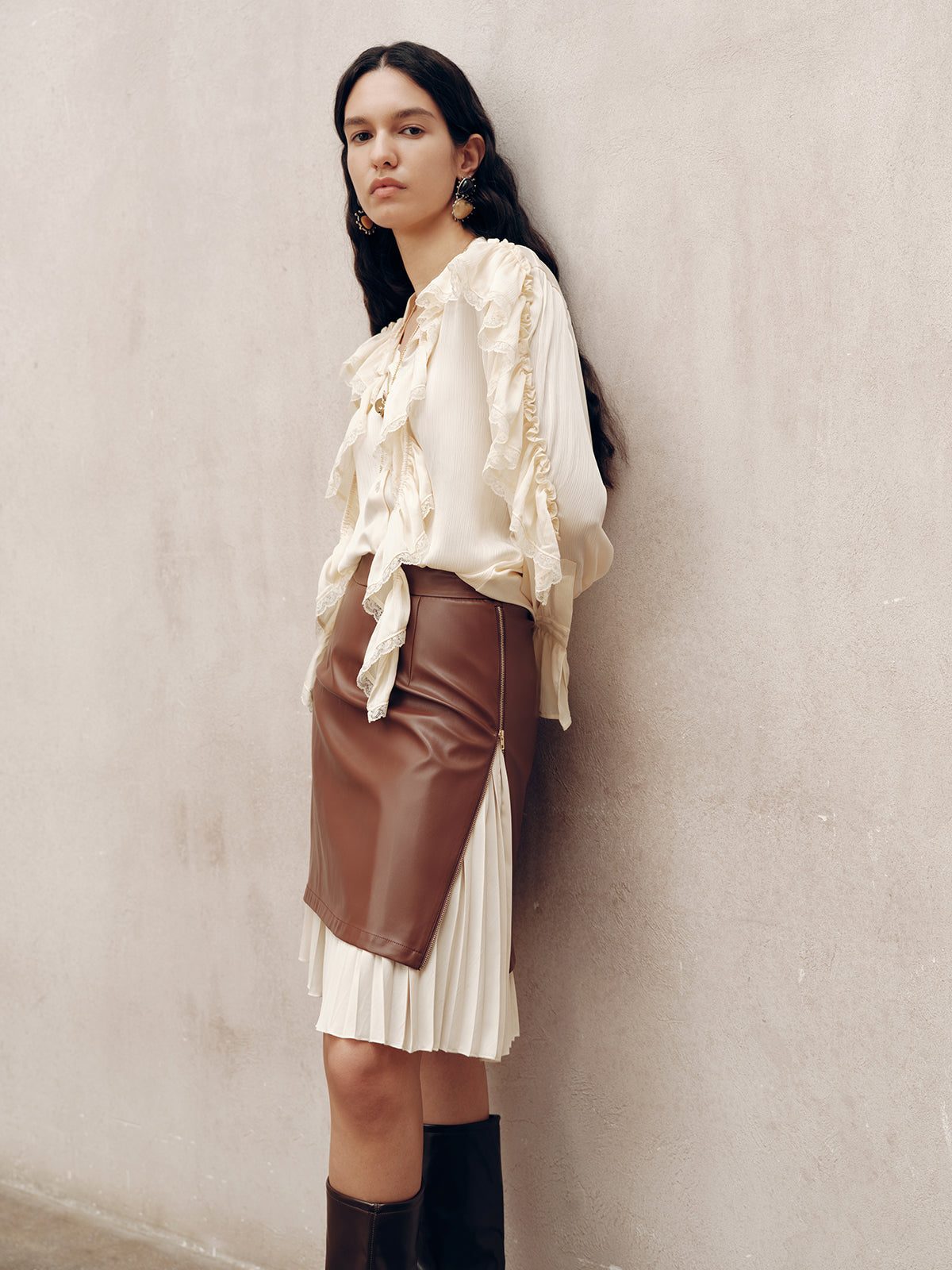 2 in 1 Pleated Zip PU Mini Skirt