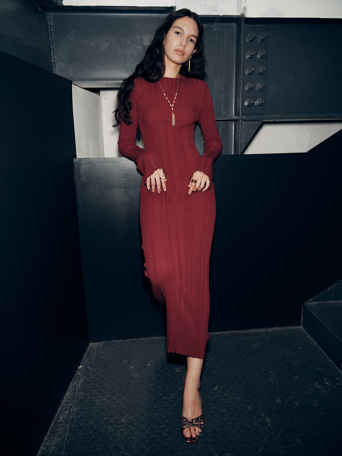 Slim-Fit Long Sleeve Knit Maxi Dress