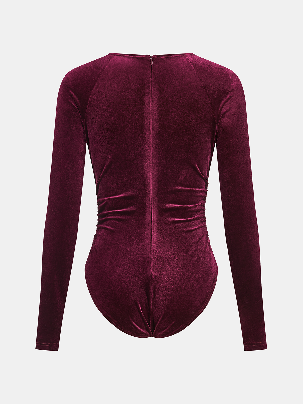 Velvet Ruched Long-Sleeve Bodysuit