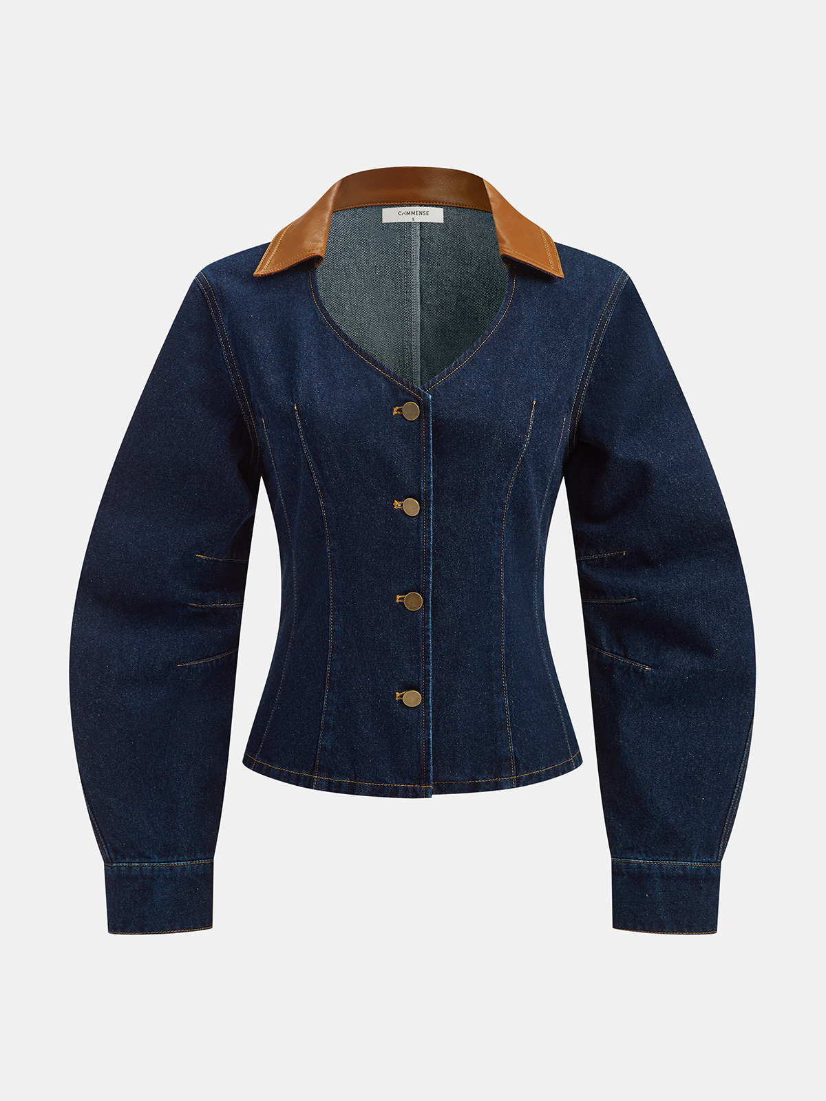 Curved Sleeve Contrast Collar Denim Jacket