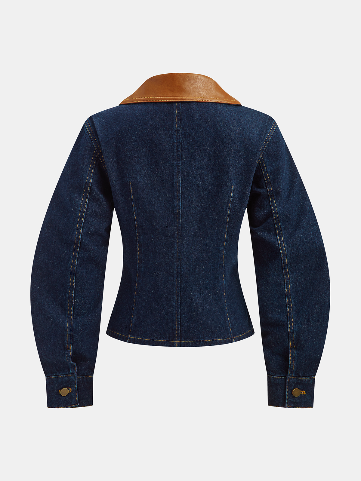 Curved Sleeve Contrast Collar Denim Jacket