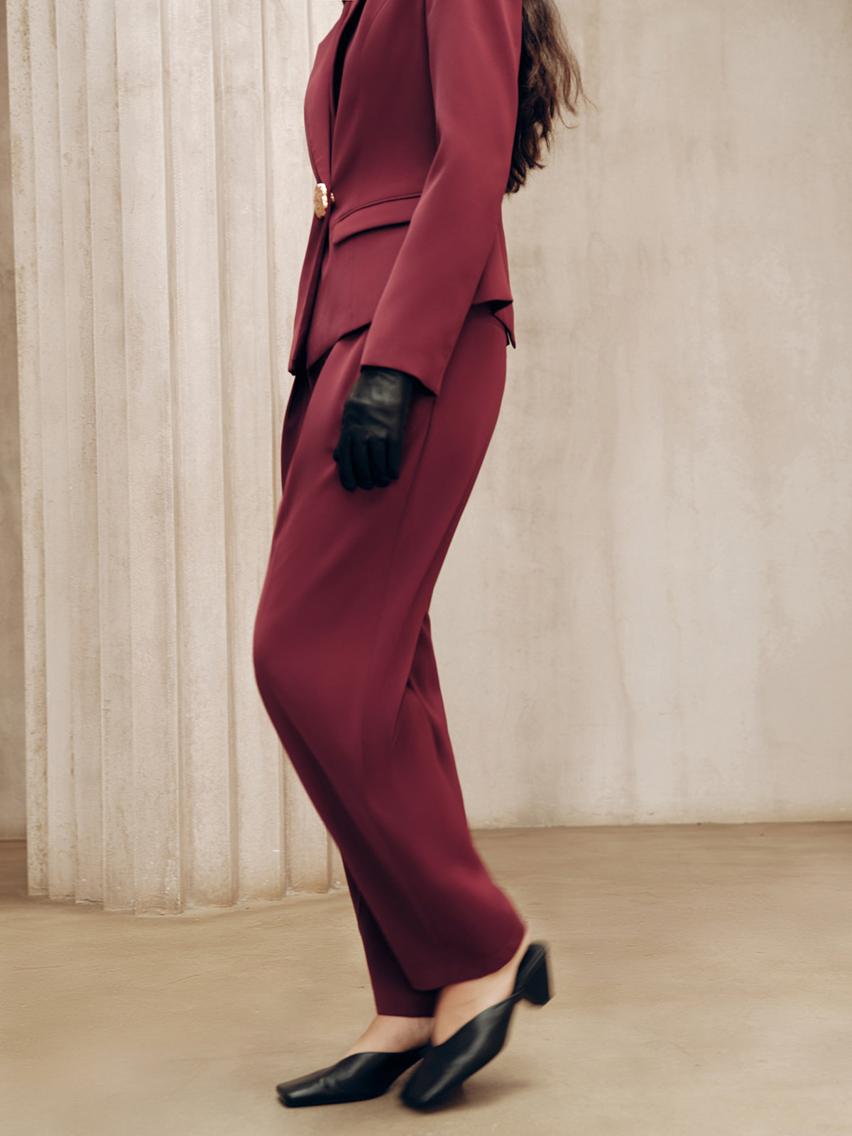 Mid-Waist Pleated Wide-Leg Pants