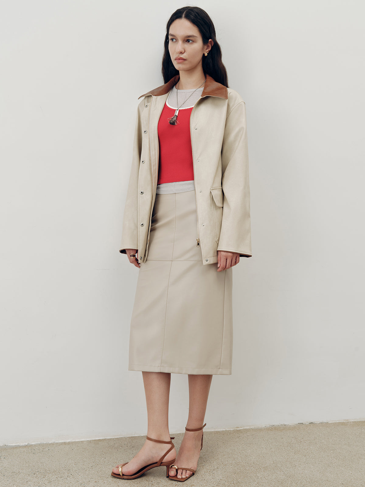 PU-Lederjacke mit Kontrastkragen