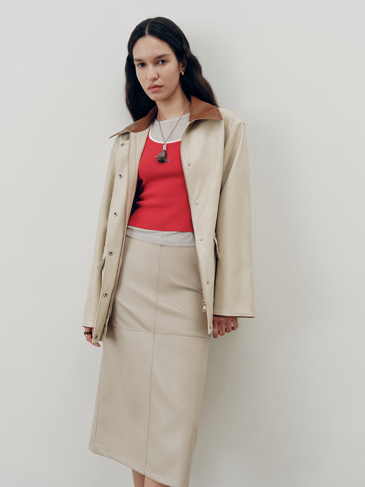 PU-Lederjacke mit Kontrastkragen