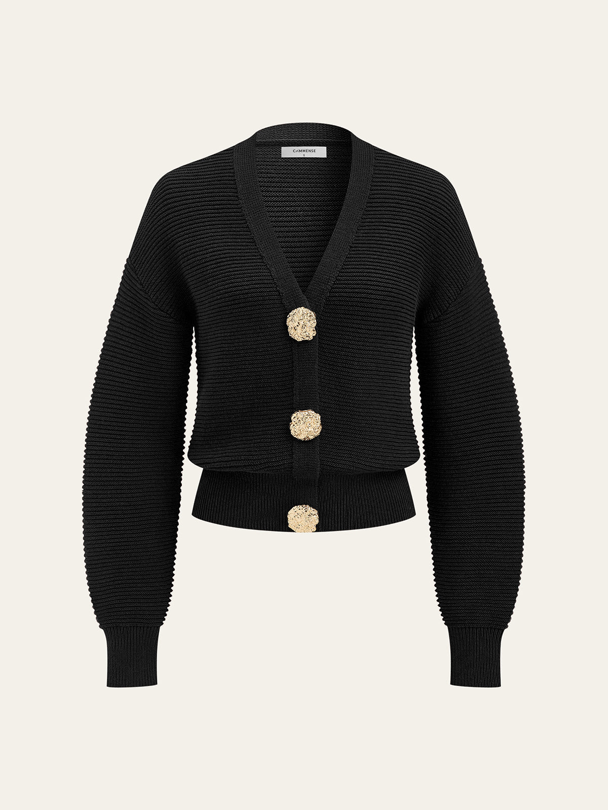 Metal Button V-neck Textured Cardigan