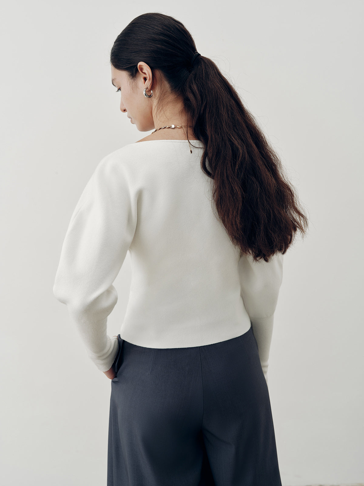 V-Neck Leg-Of-Mutton Sleeve Cardigan