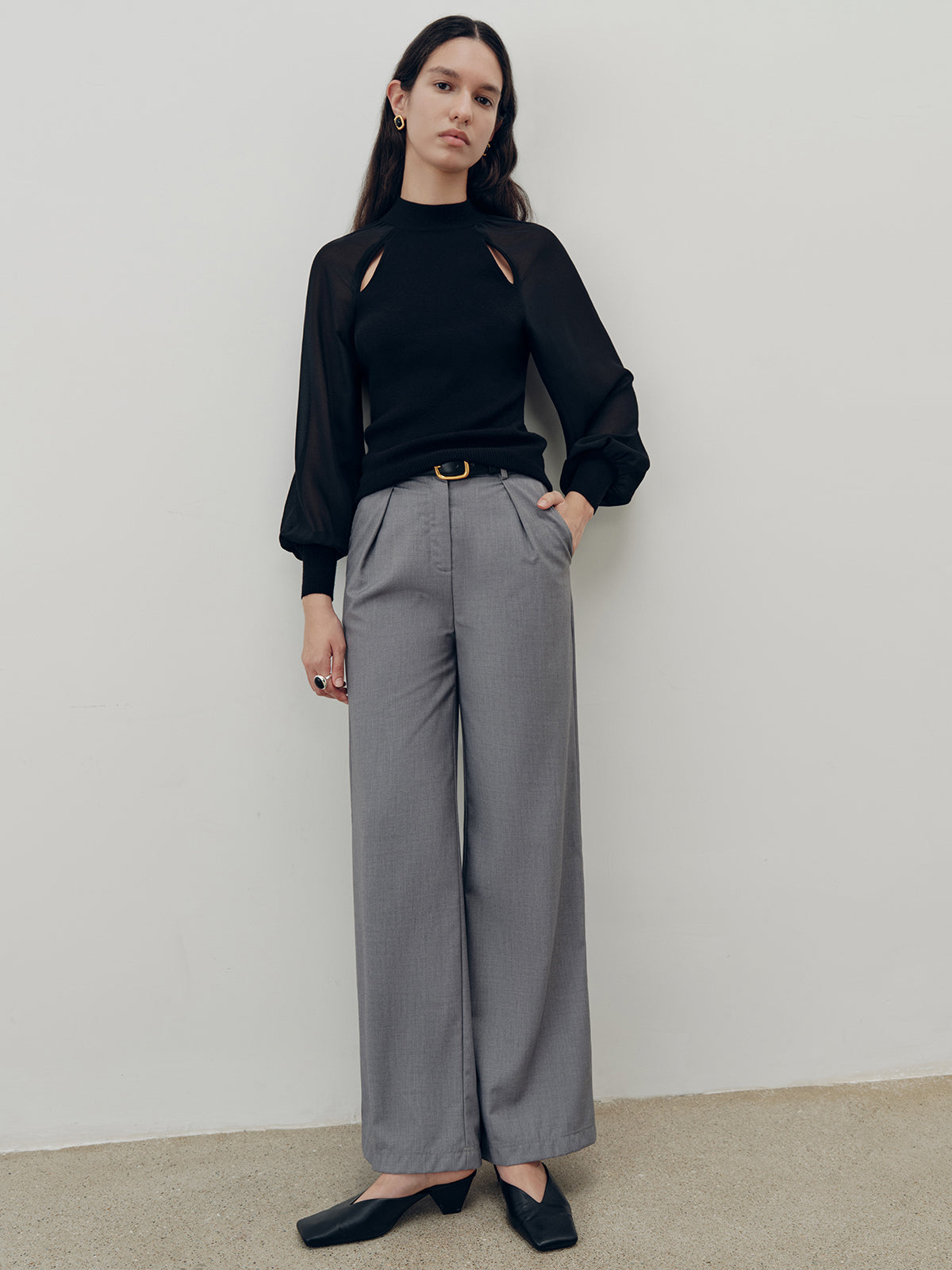 Chiffon Paneled Knit Top