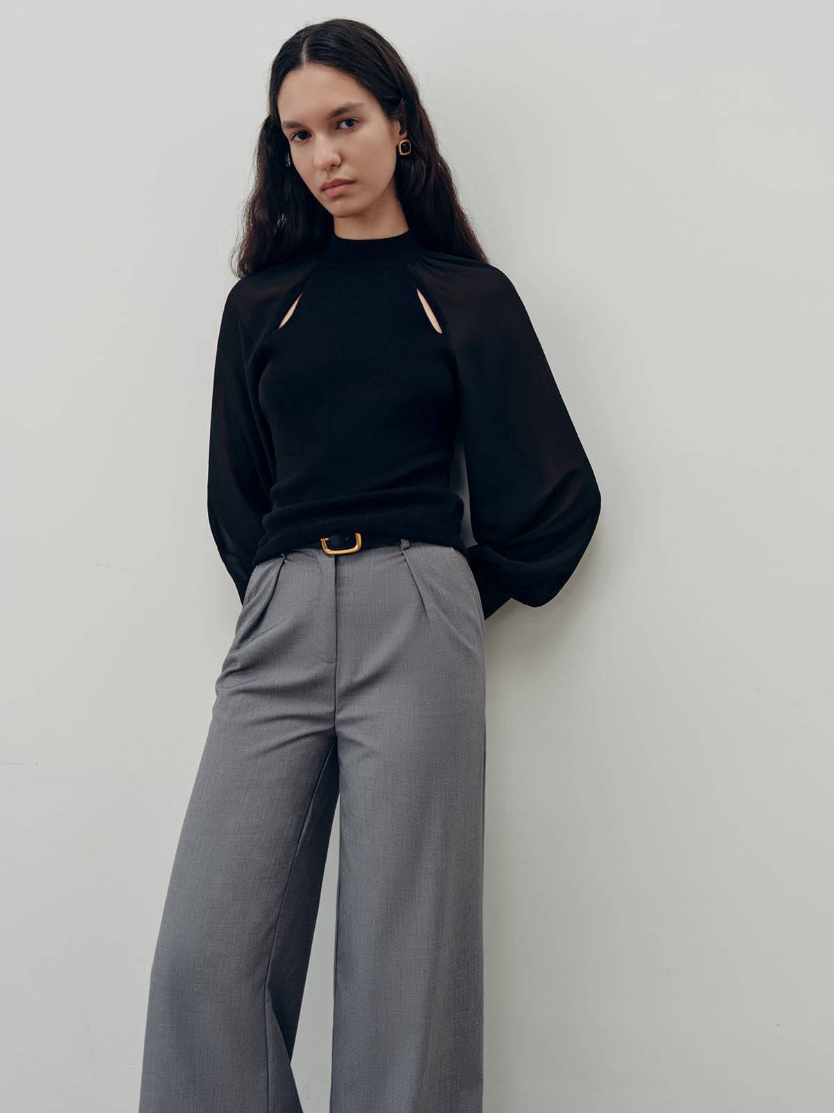 Chiffon Paneled Knit Top