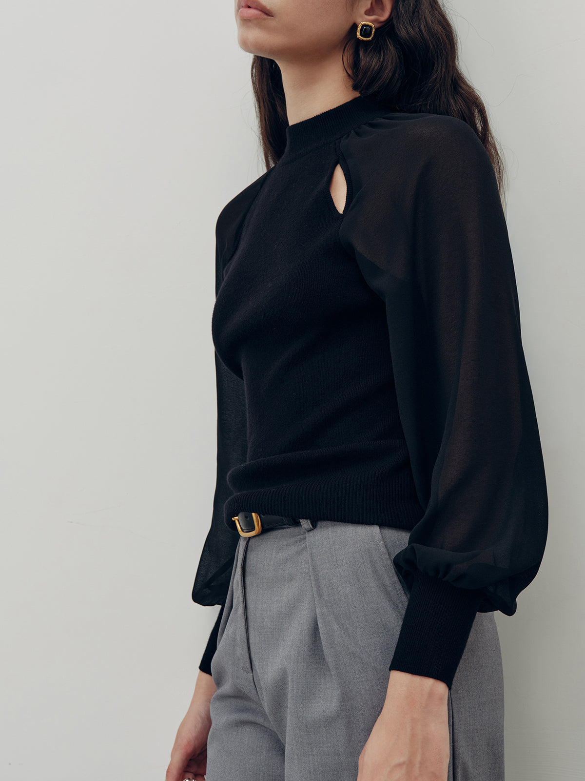 Chiffon Paneled Knit Top