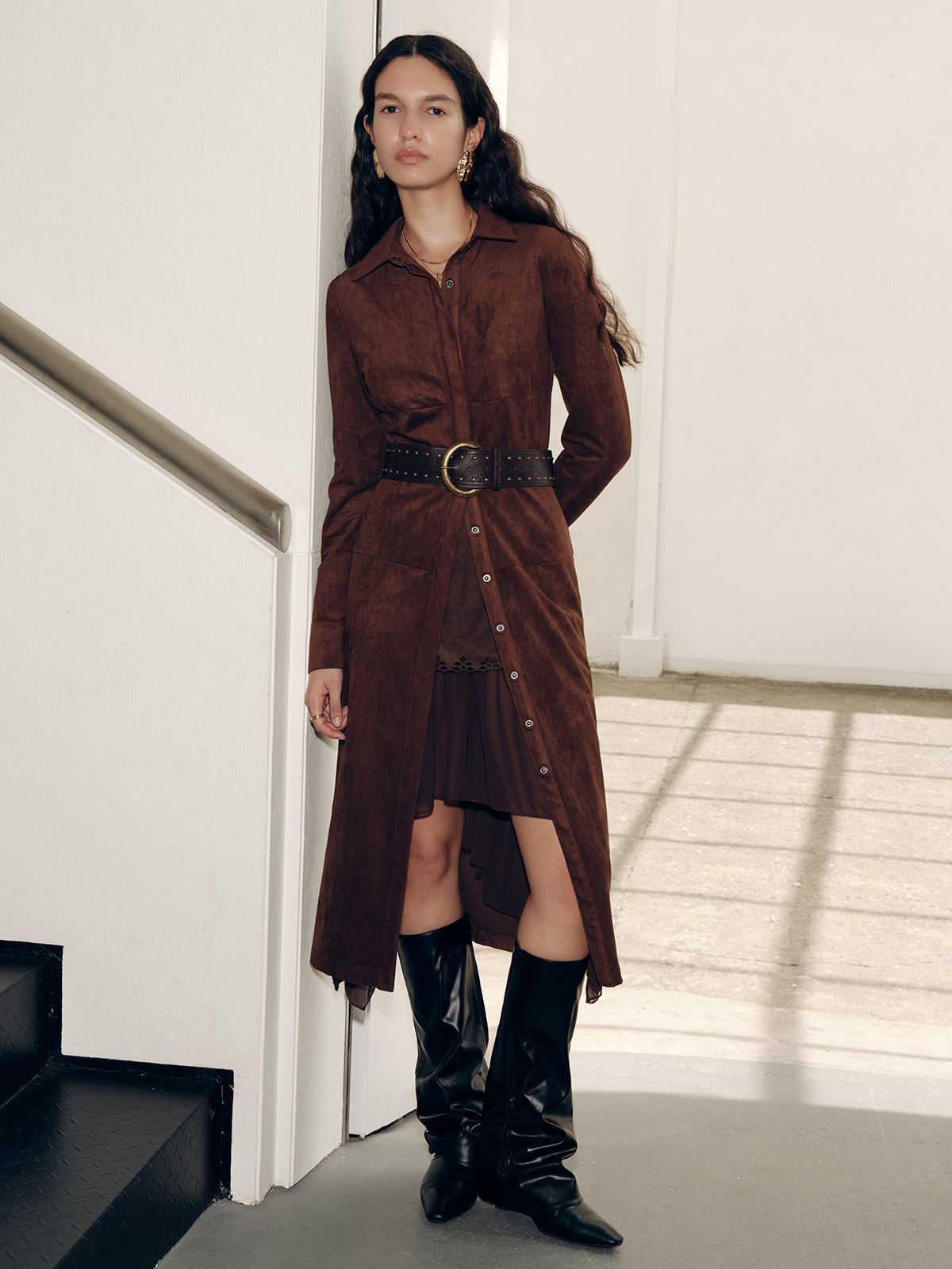 Suede Shirt Dress without Belt