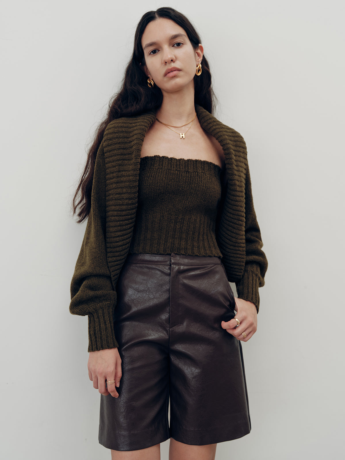 Knit Strapless Top and Cardigan Two-Piece Set