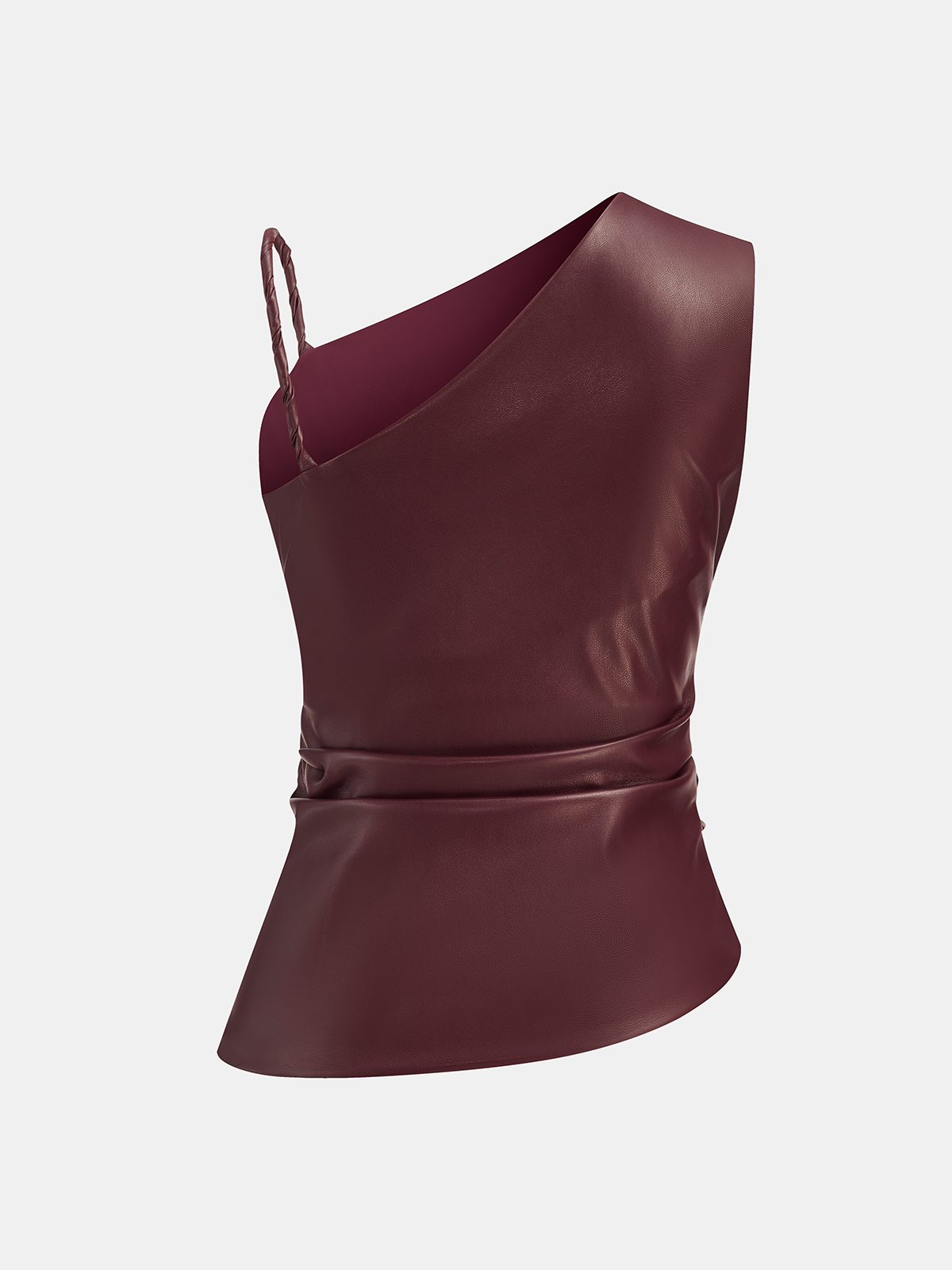 Faux Leather Asymmetric Ruched Top
