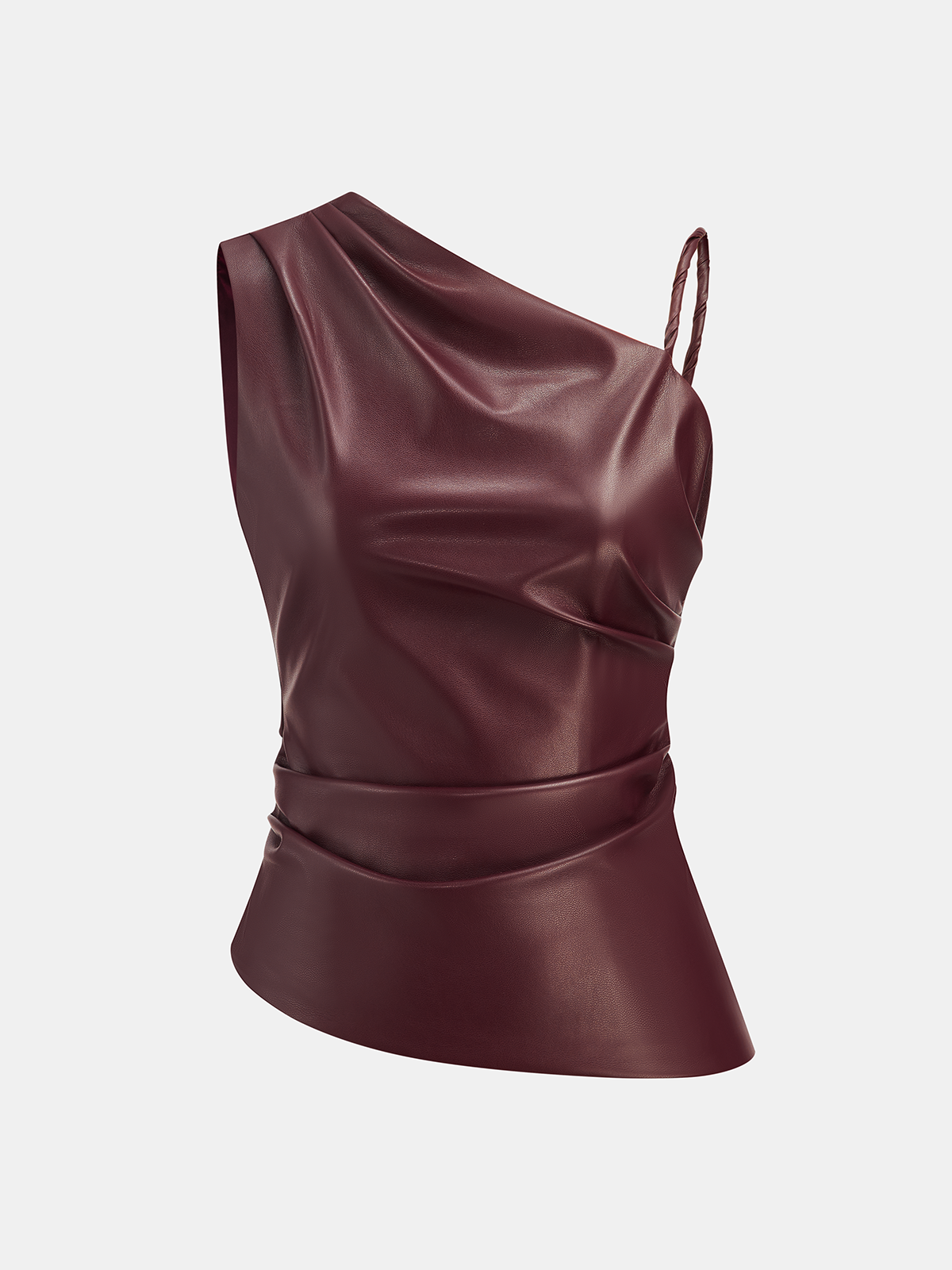 Faux Leather Asymmetric Ruched Top