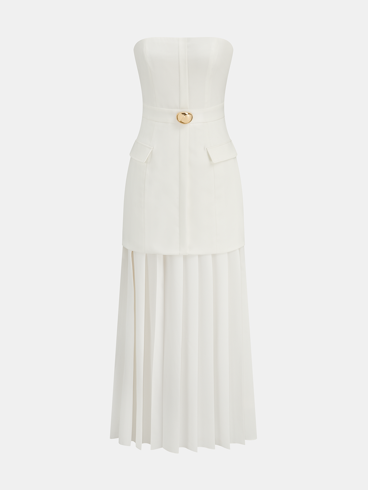 Plissiertes trägerloses Maxikleid mit abnehmbaren Trägern