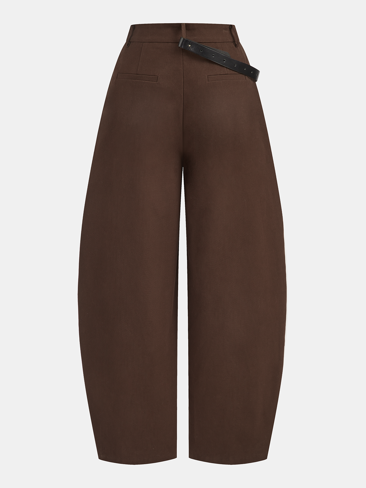 Asymmetric Belted Curved-Leg Pants