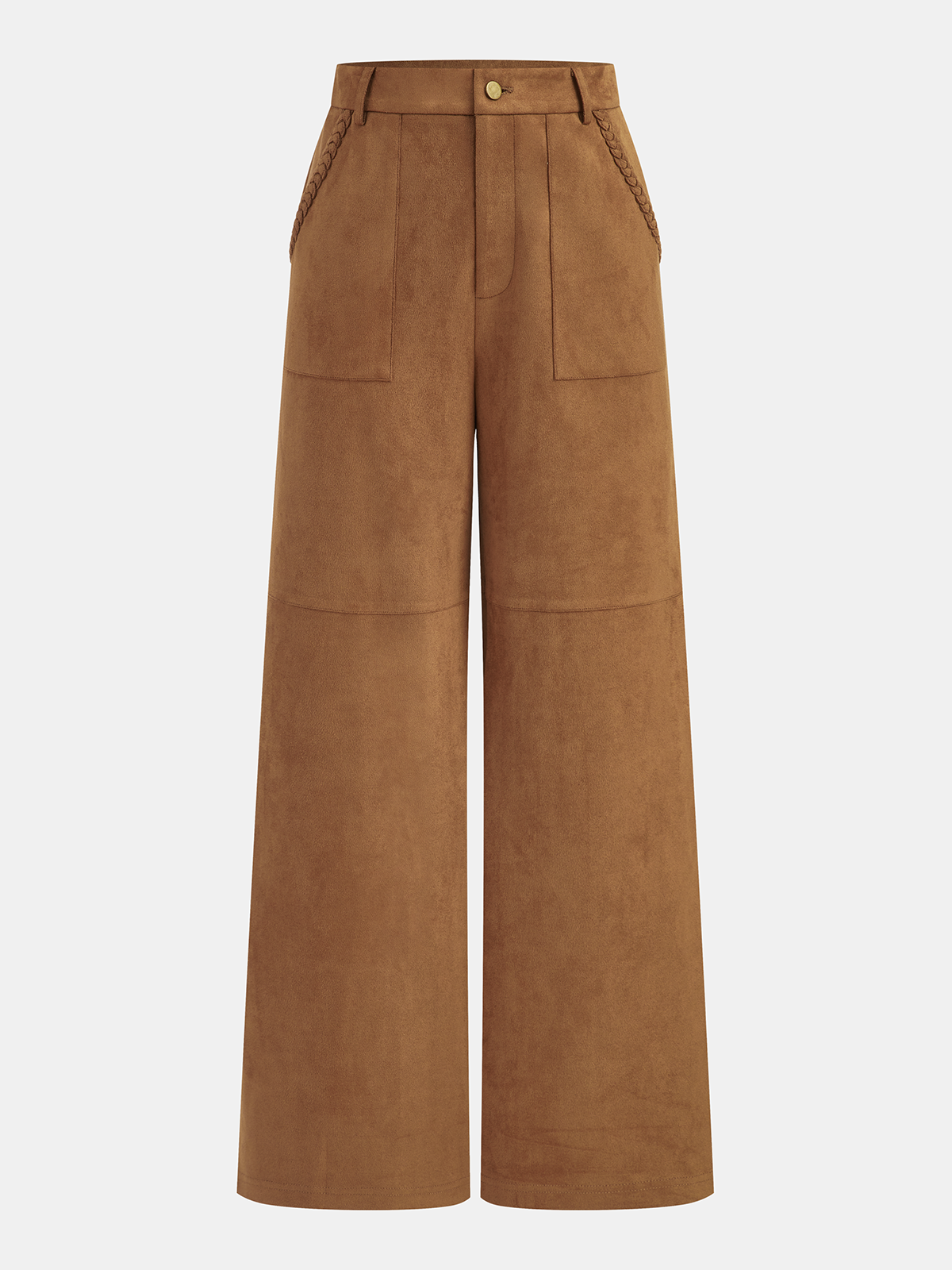 Braided Detail Mid-Waist Suede Pants