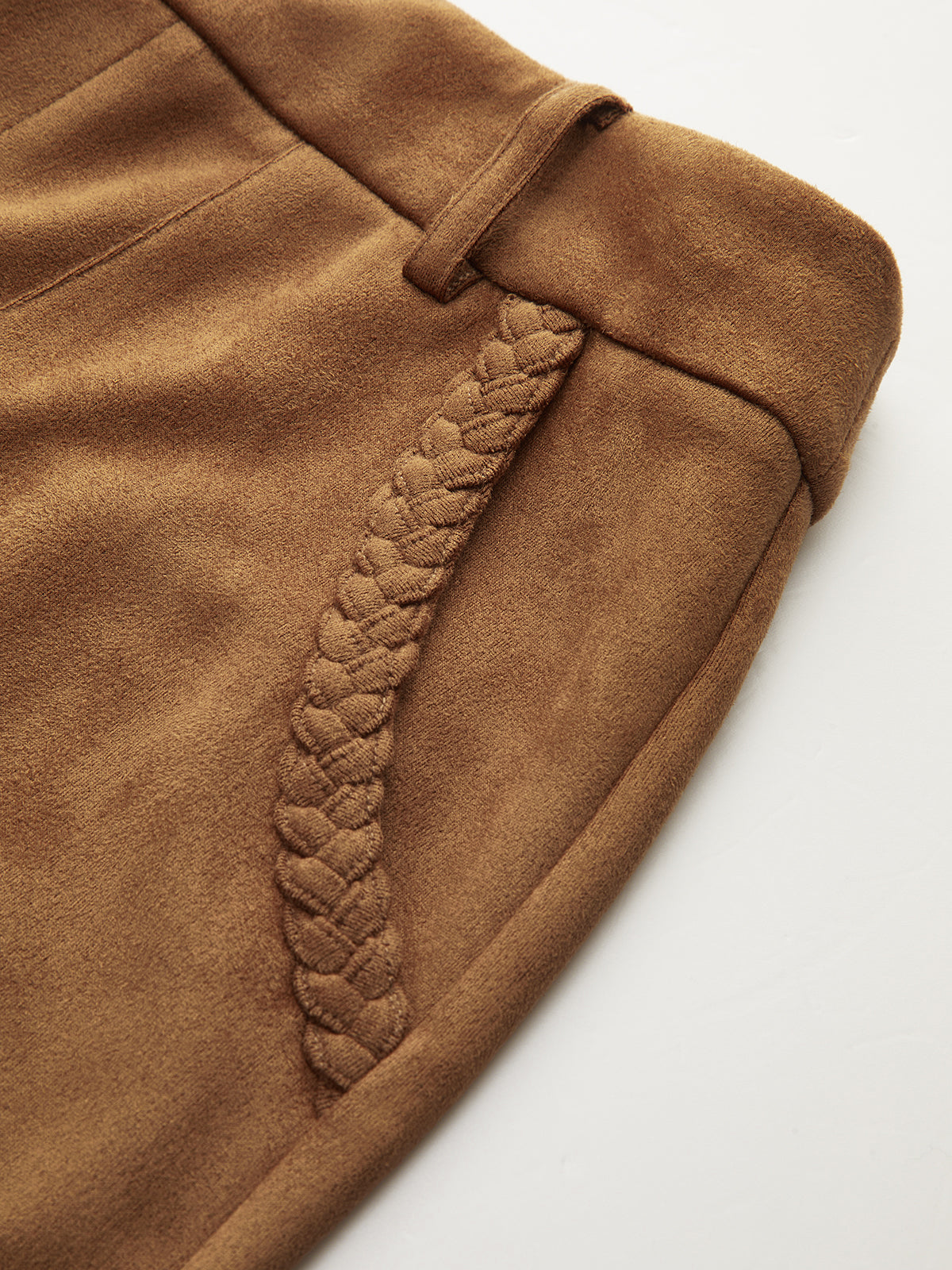 Braided Detail Mid-Waist Suede Pants