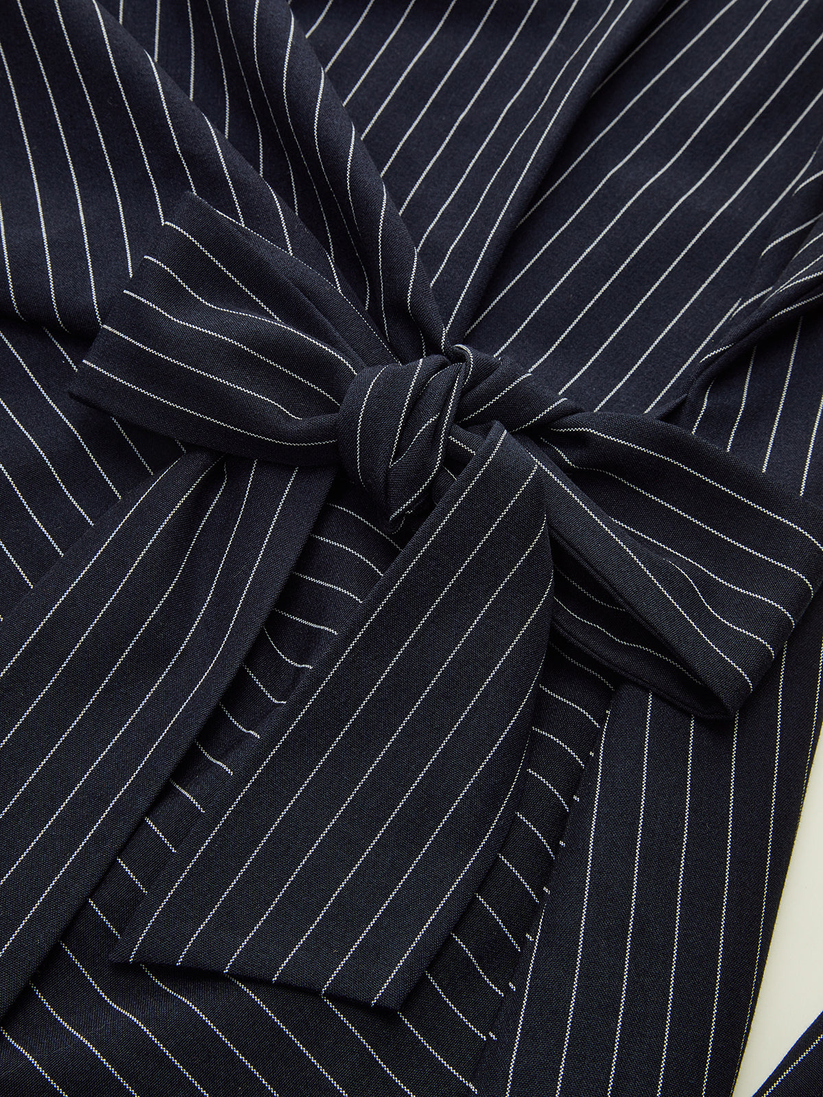 Flared Sleeve Pinstripe Wrap Blouse