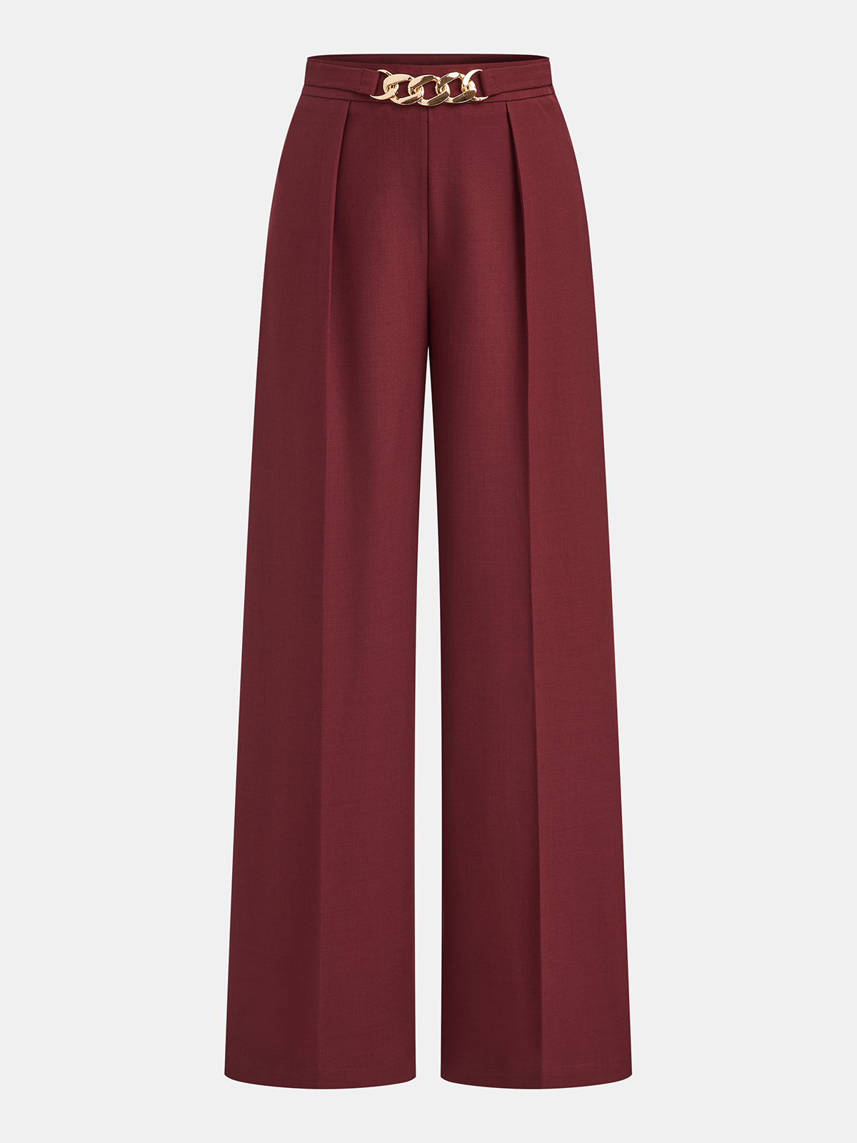 Hochtaillierte Plissee-Hose mit weitem Bein und Kettendetail