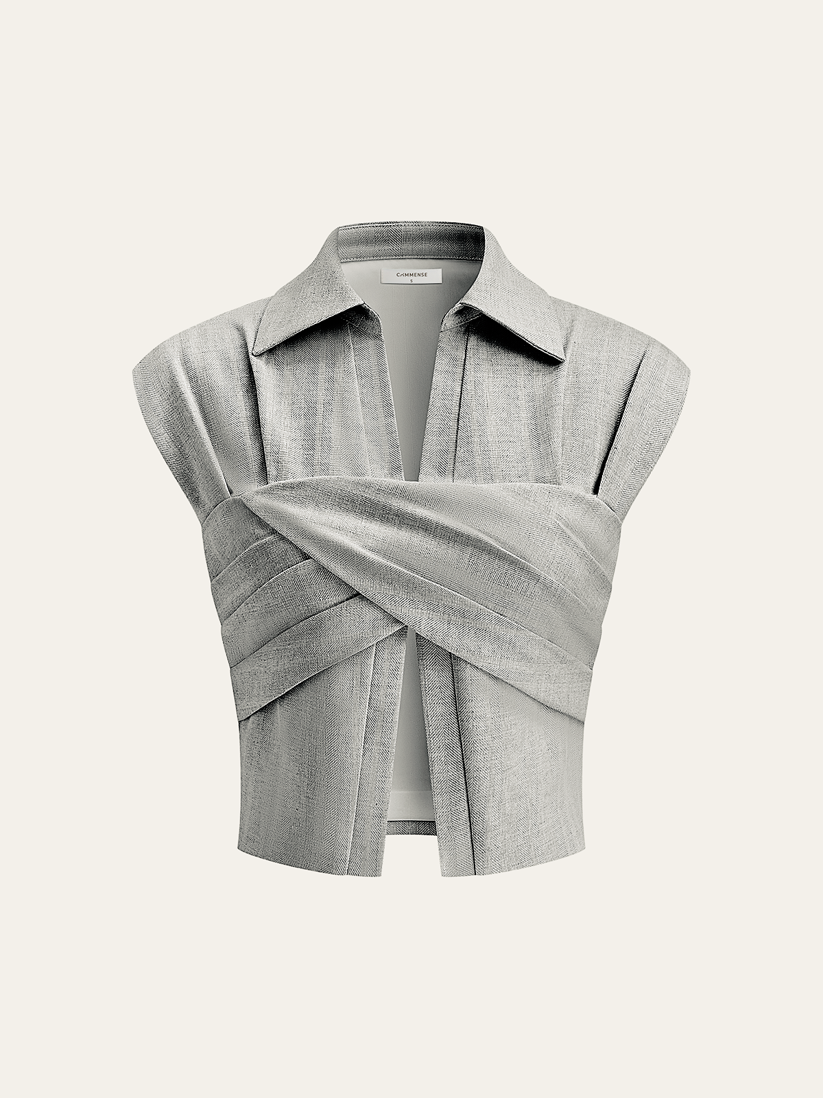 Linen Blend Cropped Blouse with Cross Wrap Detail