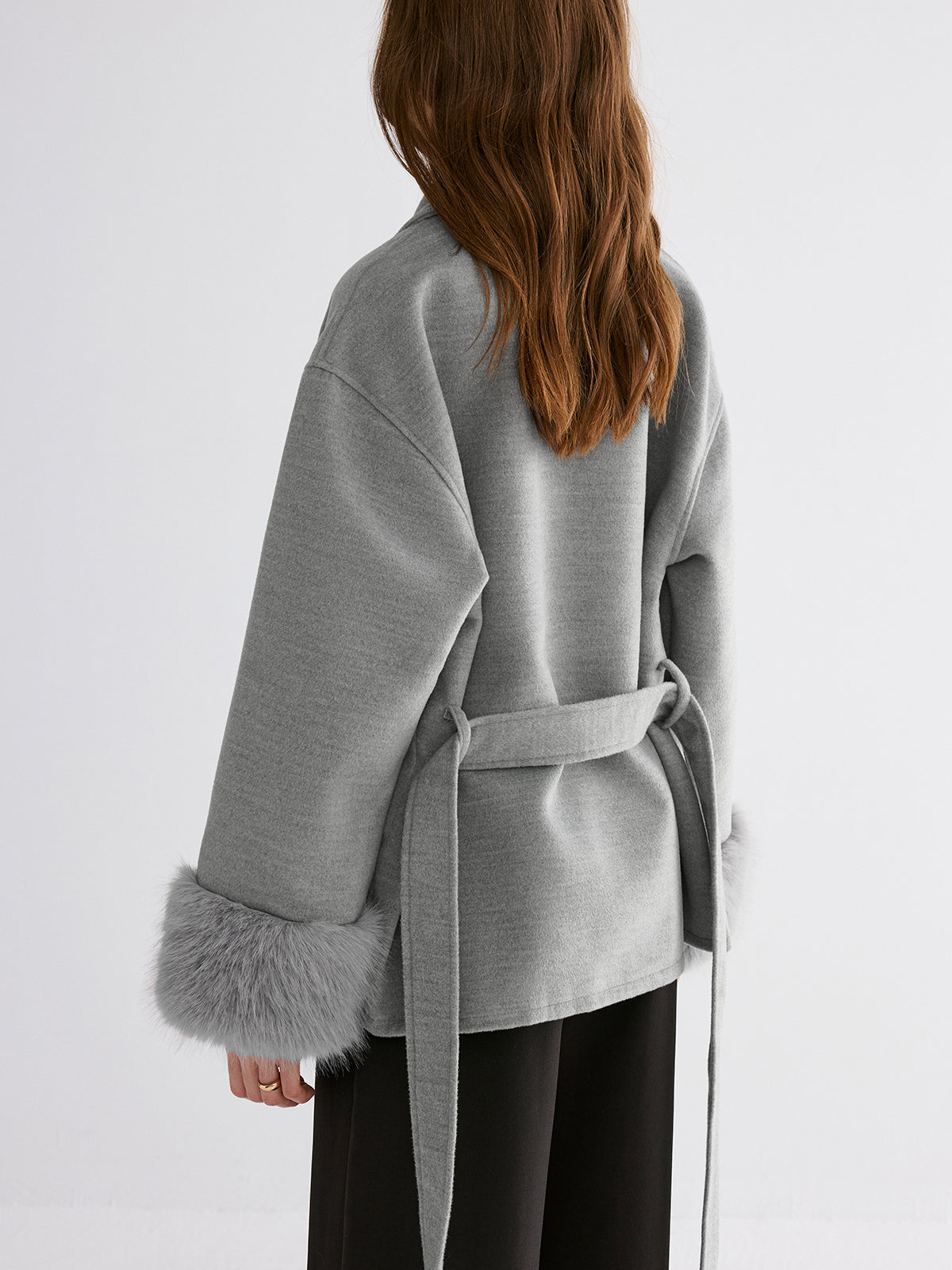 Faux Fur Cuff Belted Coat