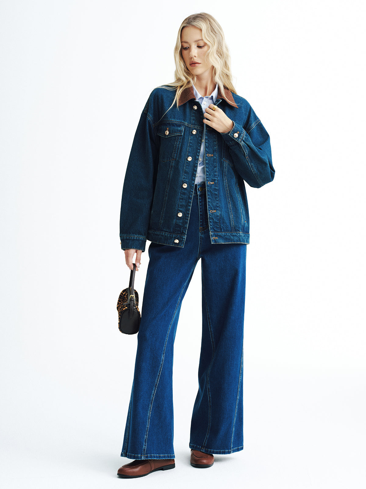 Jeansjacke mit Cordkragen