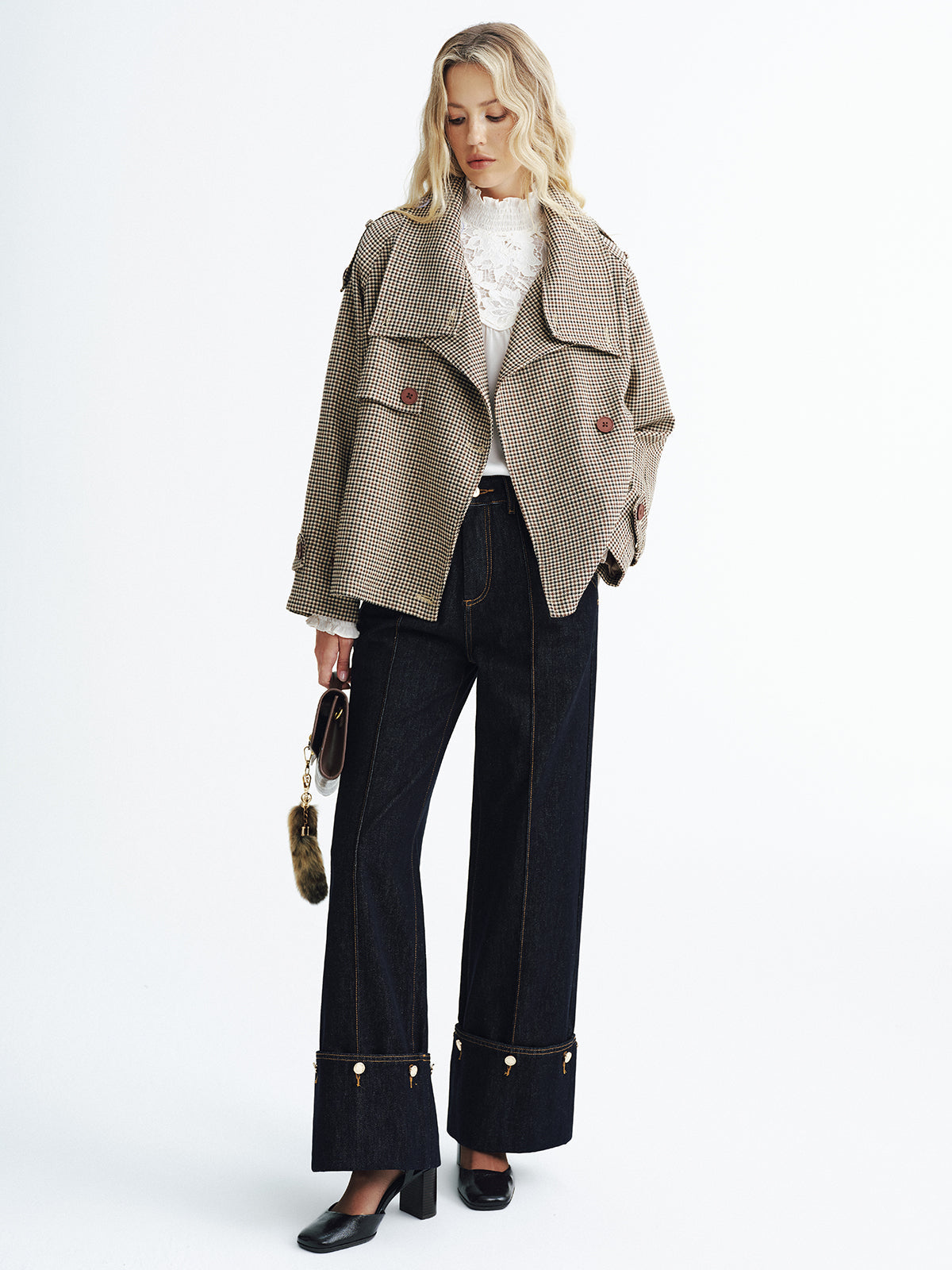 Trench-coat court à carreaux vintage