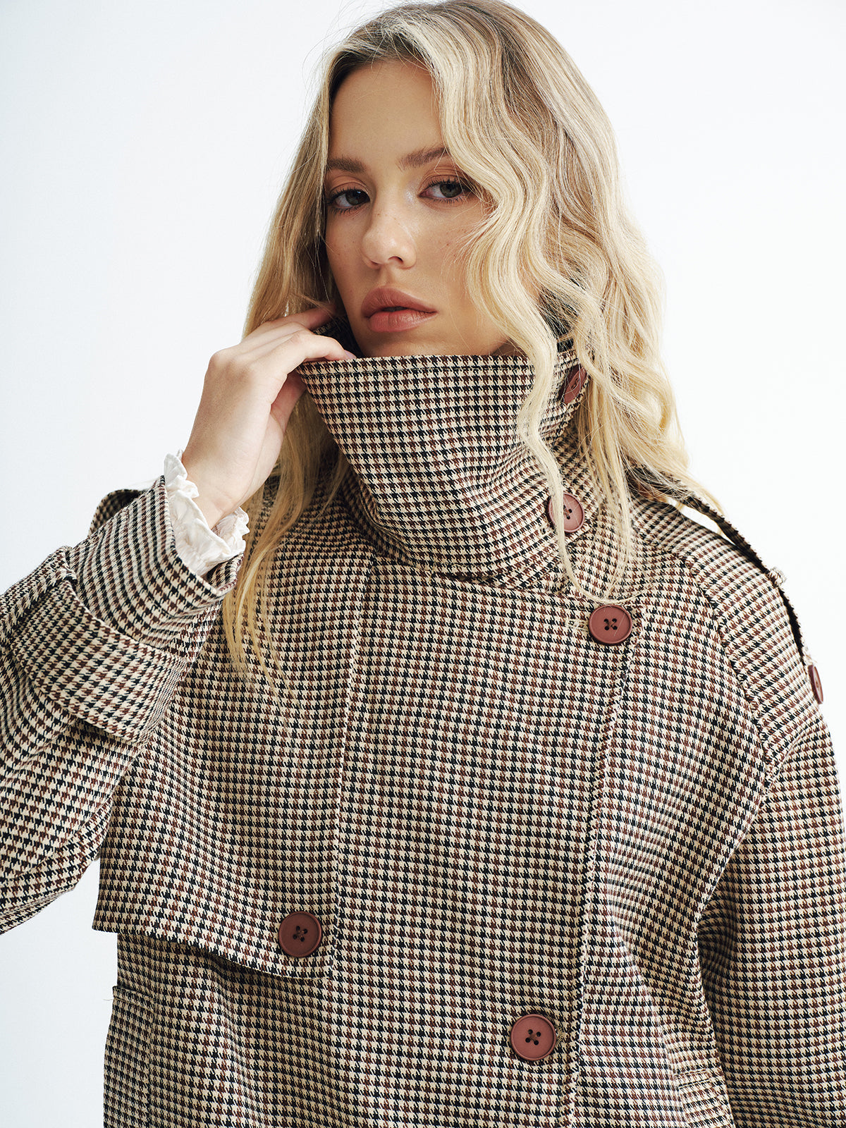 Trench-coat court à carreaux vintage