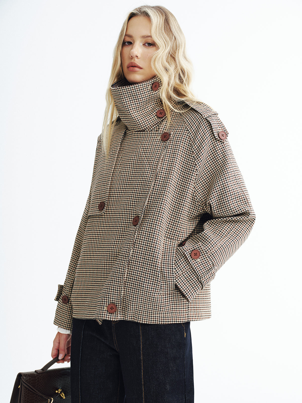 Trench-coat court à carreaux vintage