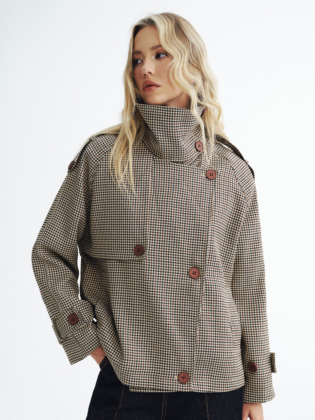 Trench-coat court à carreaux vintage