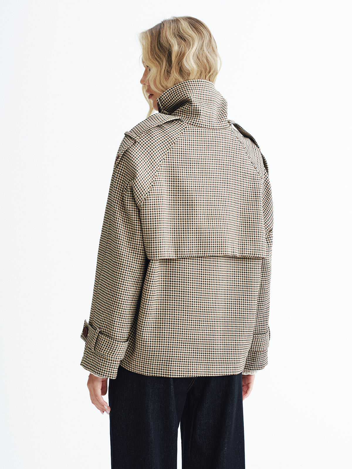 Trench-coat court à carreaux vintage