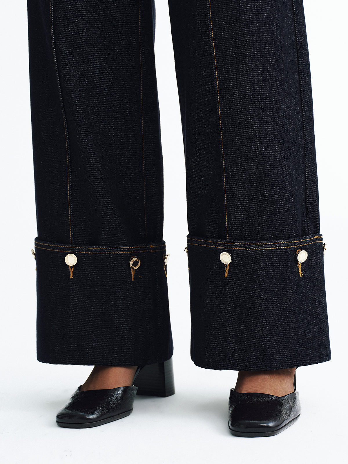 Mid-Waist Denim Cuffed Jeans
