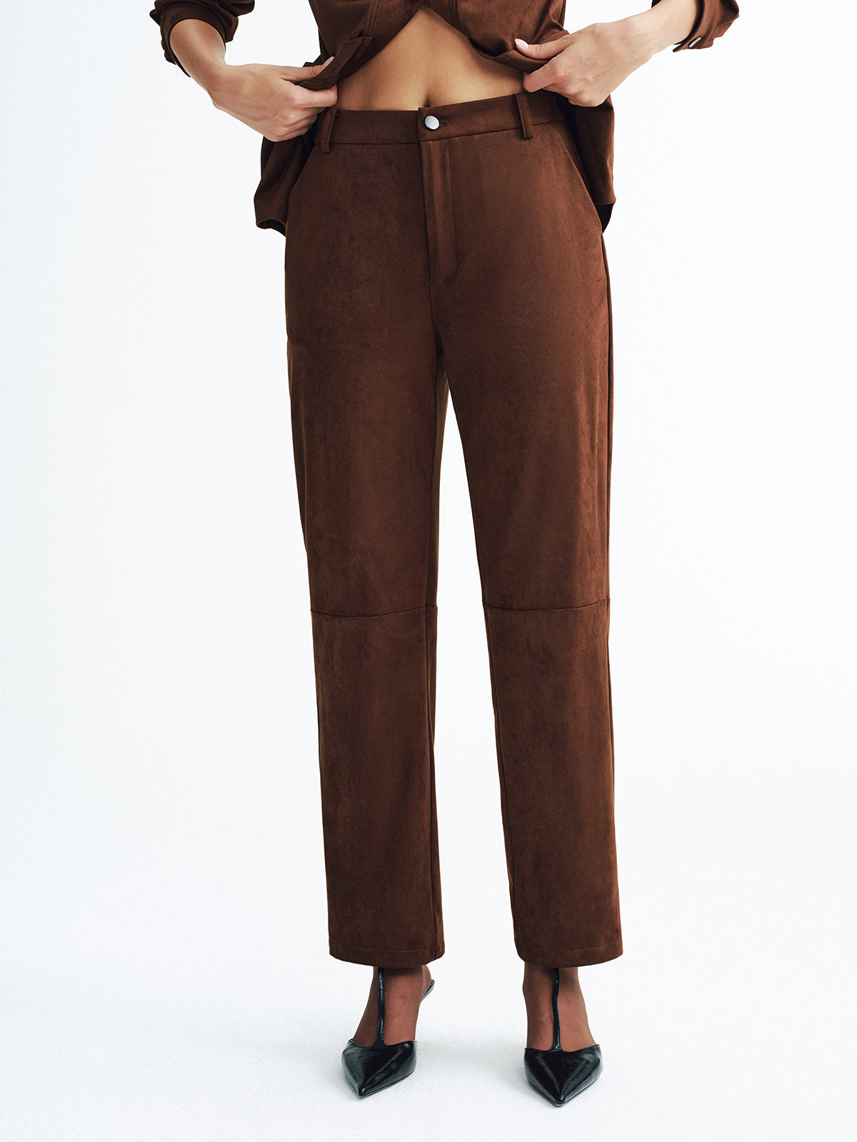 Mid-Waisted Faux Suede Casual Pants