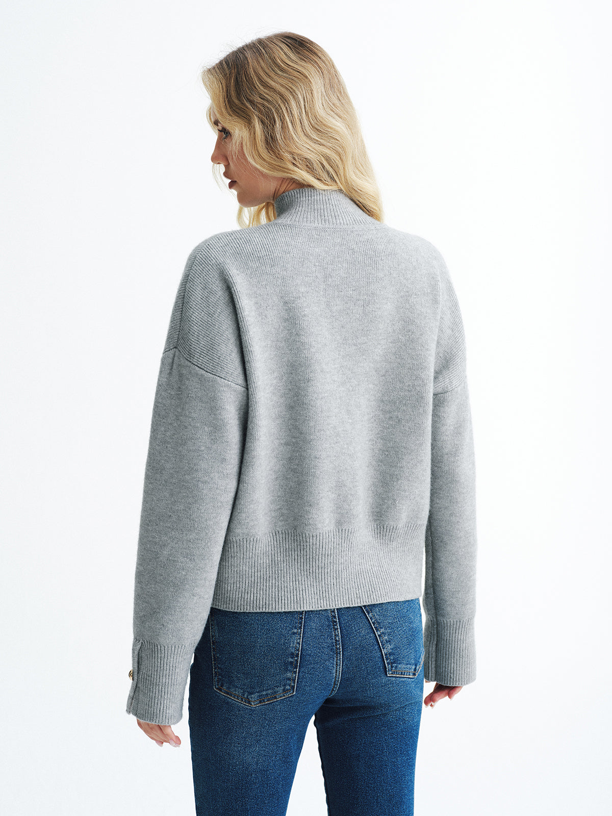 Button Detail Stand Collar Casual Sweater