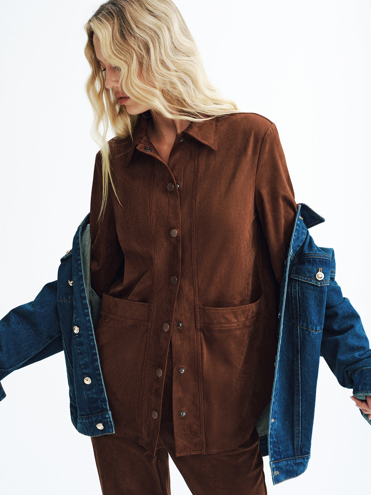 Faux Suede Long Sleeve Shirt