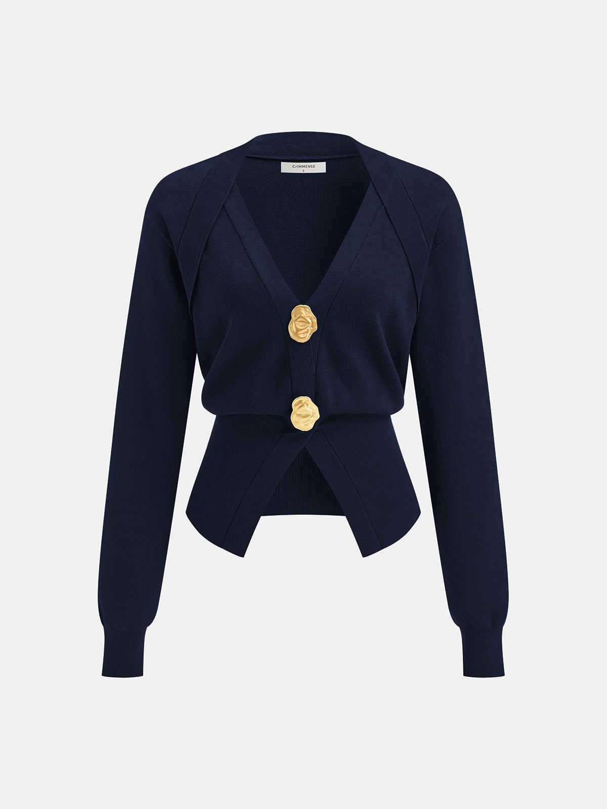 Metal Button V-Neck Knit Cardigan