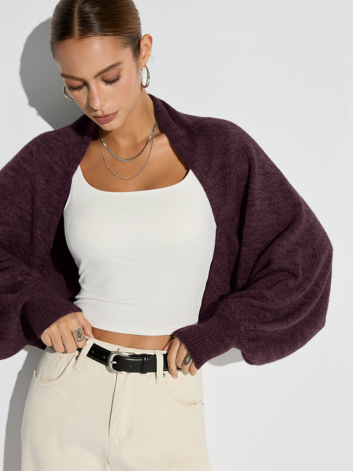 Wool Blend Oversized Batwing Sleeve Cardigan