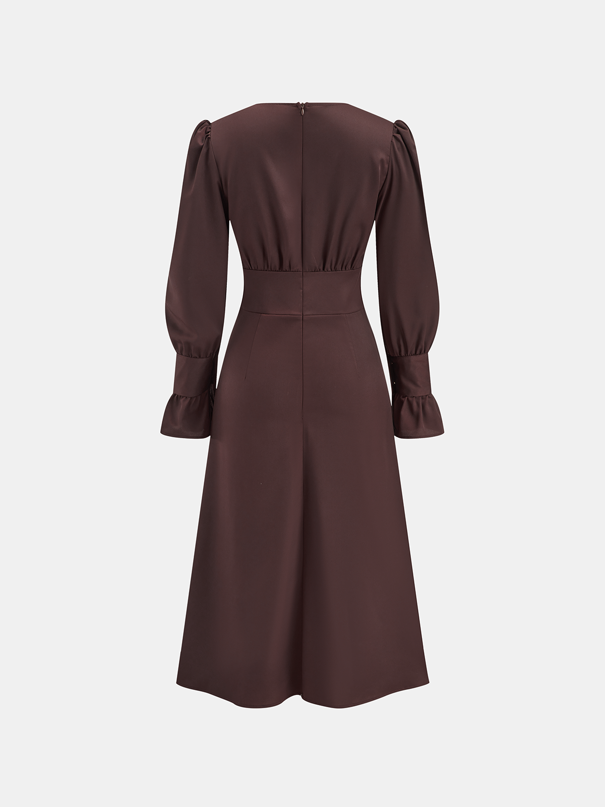 V-Neck Puff Sleeve Button Fitted Dress