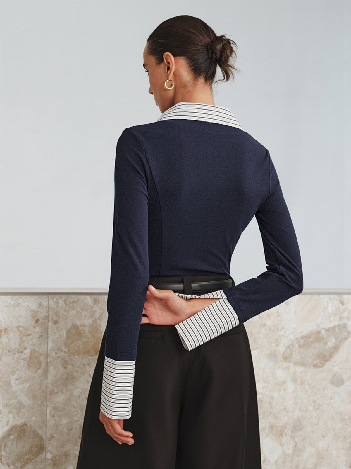 Polo bicolore à manches longues et effet deux-pièces