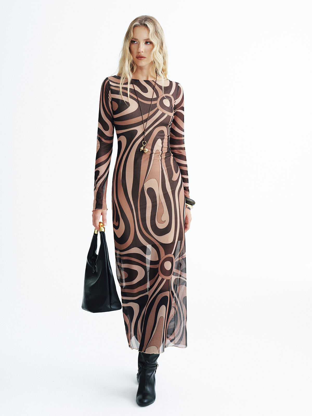 Robe longue en maille imprimée abstraite