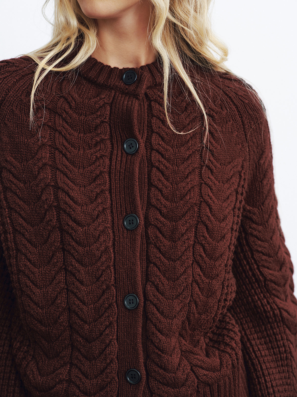 Cable-Knit Button-Front Cardigan