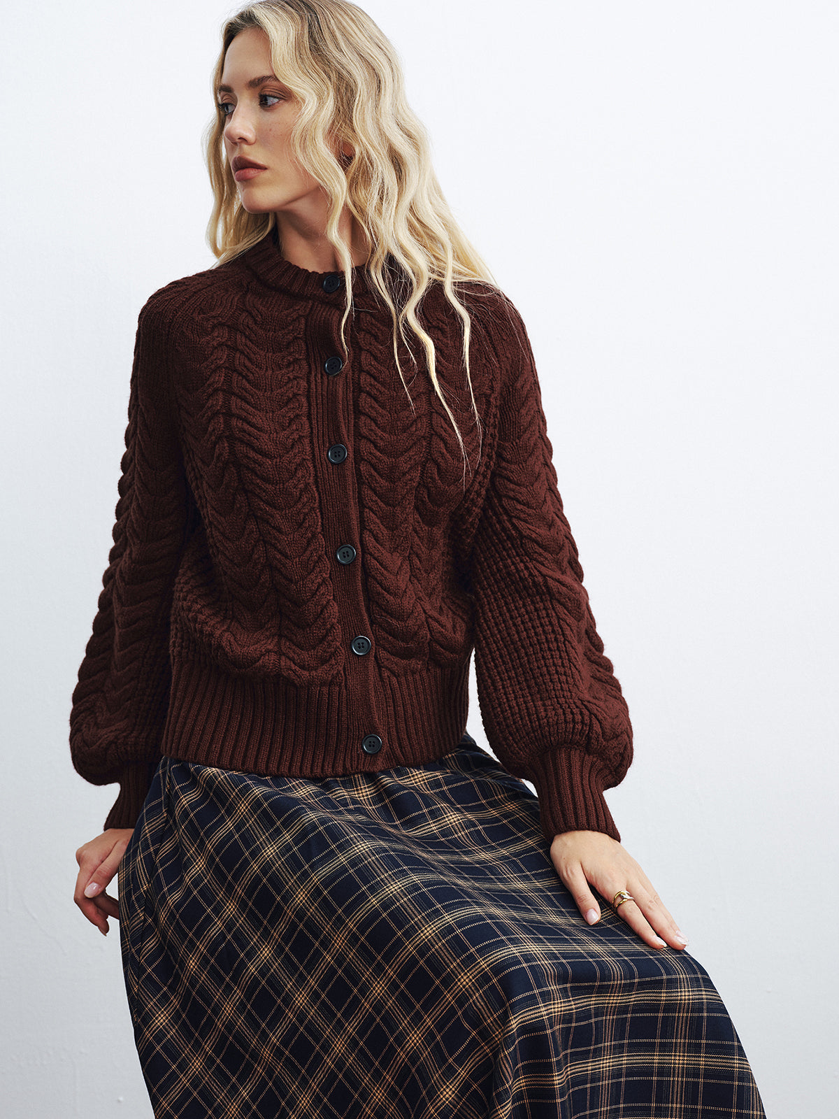 Cable-Knit Button-Front Cardigan