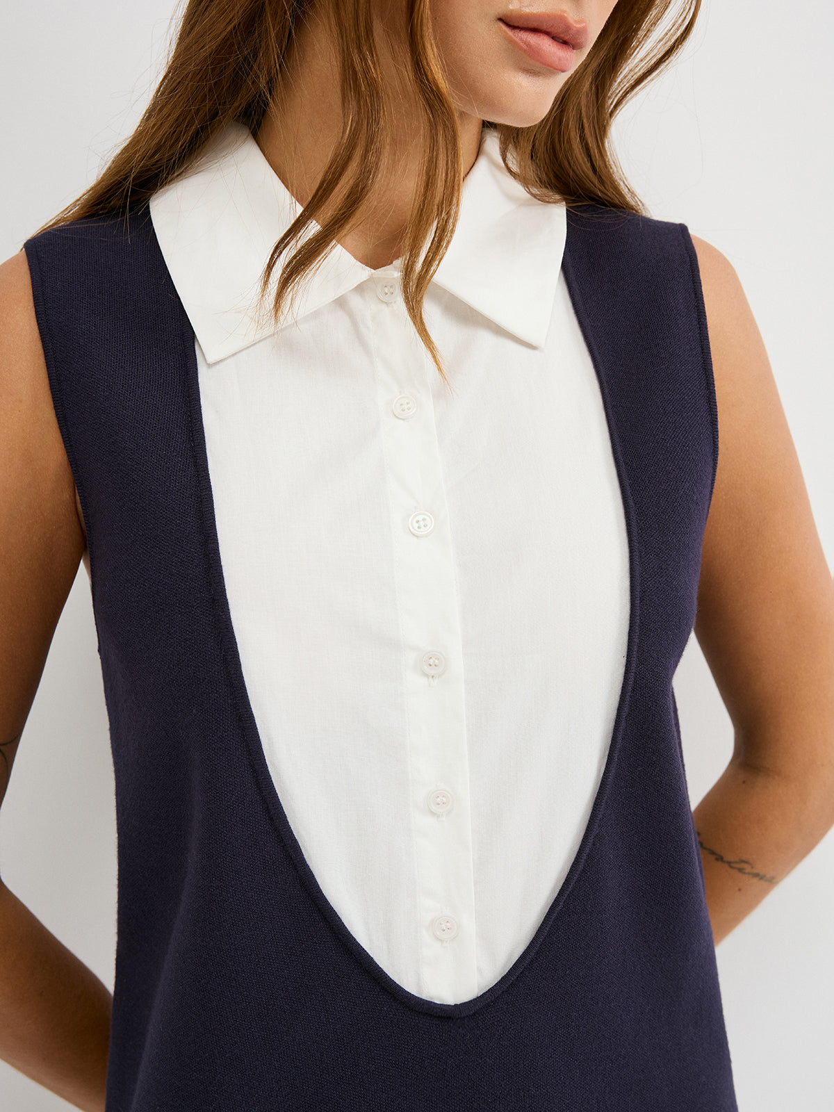 Contrast Shirt Panel Sleeveless Mini Dress